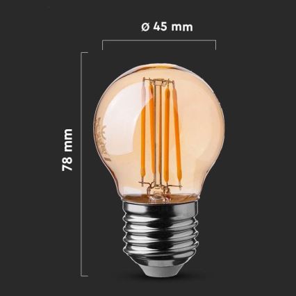 LED Lemputė FILAMENT AMBER G45 E27/4W/230V 2200K