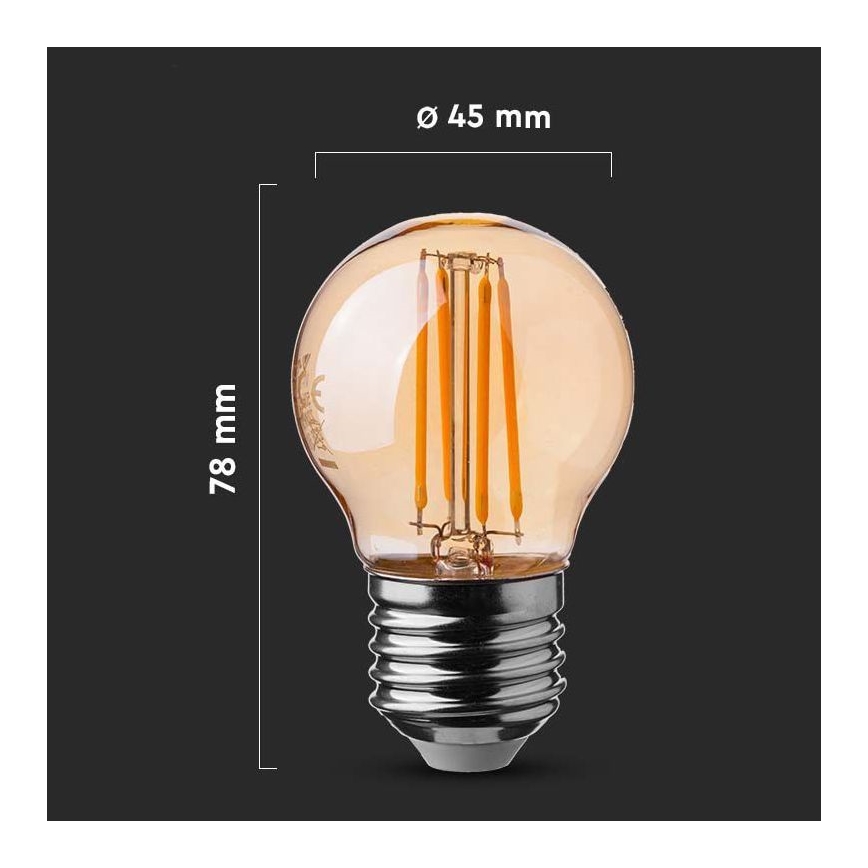 LED Lemputė FILAMENT AMBER G45 E27/4W/230V 2200K