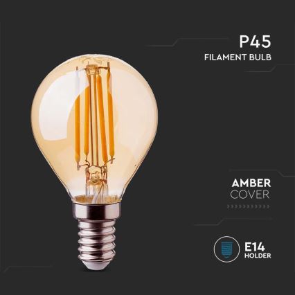 LED Lemputė FILAMENT AMBER P45 E14/4W/230V 2200K