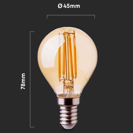 LED Lemputė FILAMENT AMBER P45 E14/4W/230V 2200K