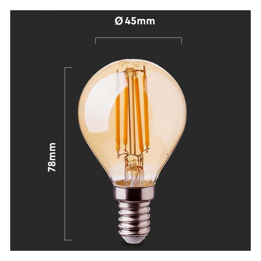 LED Lemputė FILAMENT AMBER P45 E14/4W/230V 2200K