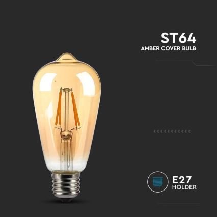 LED Lemputė FILAMENT AMBER ST64 E27/8W/230V 2200K