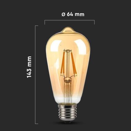 LED Lemputė FILAMENT AMBER ST64 E27/8W/230V 2200K