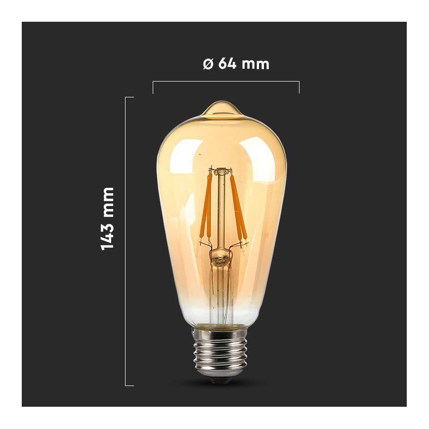 LED Lemputė FILAMENT AMBER ST64 E27/8W/230V 2200K