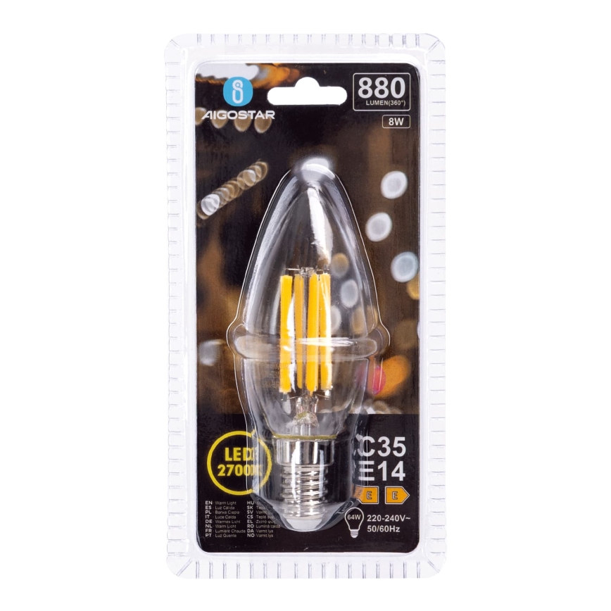 LED Lemputė FILAMENT C35 E14/8W/230V 2700K - Aigostar