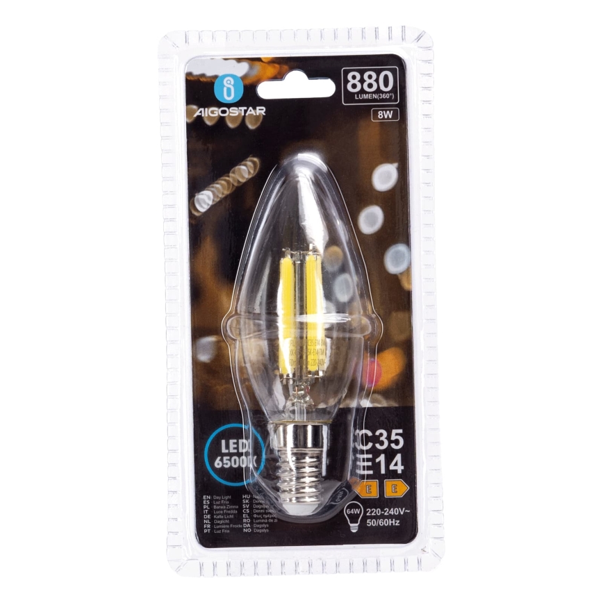 LED lemputė FILAMENT C35 E14/8W/230V 6500K - Aigostar