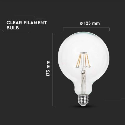 LED Lemputė FILAMENT G125 E27/12W/230V 4000K