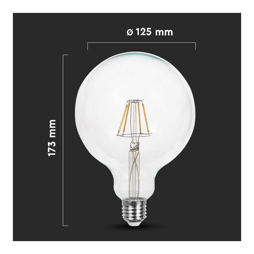 LED Lemputė FILAMENT G125 E27/12W/230V 6500K