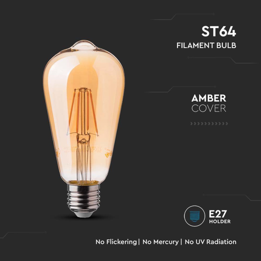 LED Lemputė FILAMENT ST64 E27/6W/230V 2200K
