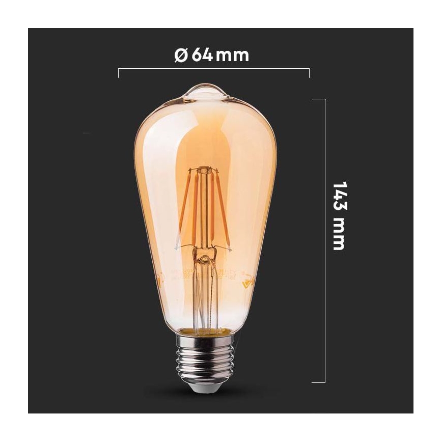 LED Lemputė FILAMENT ST64 E27/6W/230V 2200K