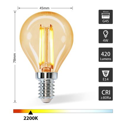 LED lemputė G45 E14/4W/230V 2200K - Aigostar