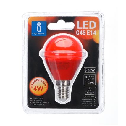 LED Lemputė G45 E14/4W/230V oranžinė - Aigostar