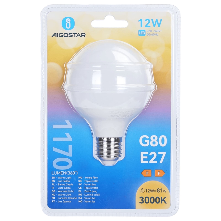 LED lemputė G80 E27/12W/230V 3000K - Aigostar