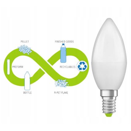LED lemputė iš perdirbto plastiko B40 E14/4,9W/230V 2700K - Ledvance