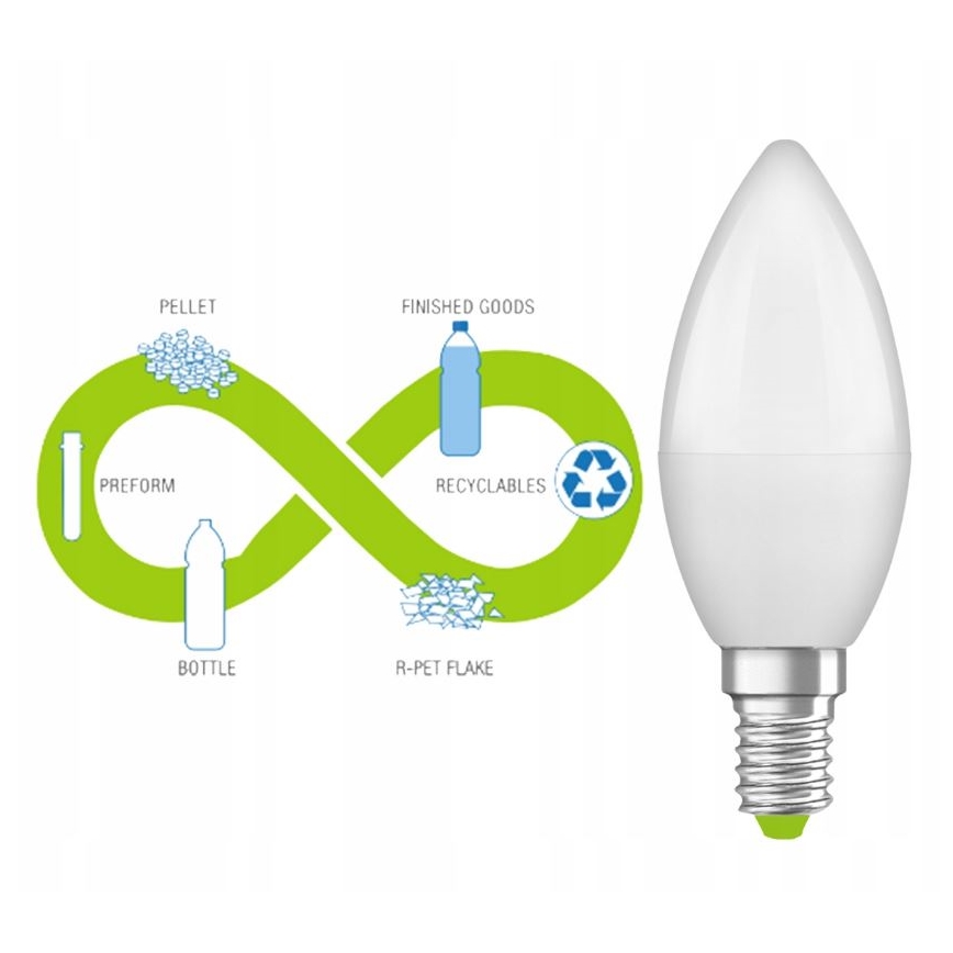 LED lemputė iš perdirbto plastiko B40 E14/4,9W/230V 2700K - Ledvance