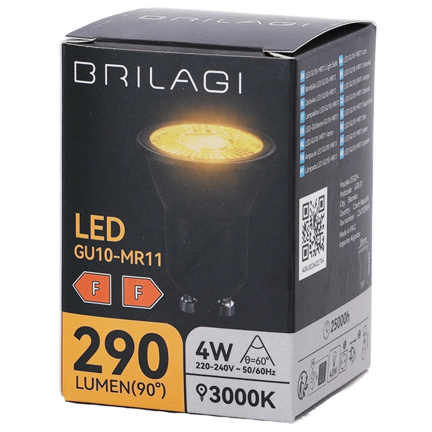 LED lemputė MR11 GU10/4W/230V 3000K 60° juoda - BRILAGI