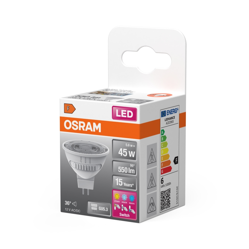 LED lemputė MR16 GU5,3/5,6W/12V 2700/4000/6500K 36° - Osram