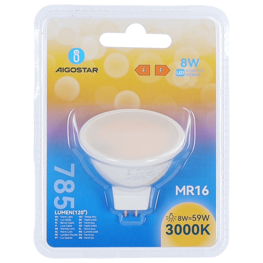 LED lemputė MR16 GU5,3/8W/12V 3000K - Aigostar