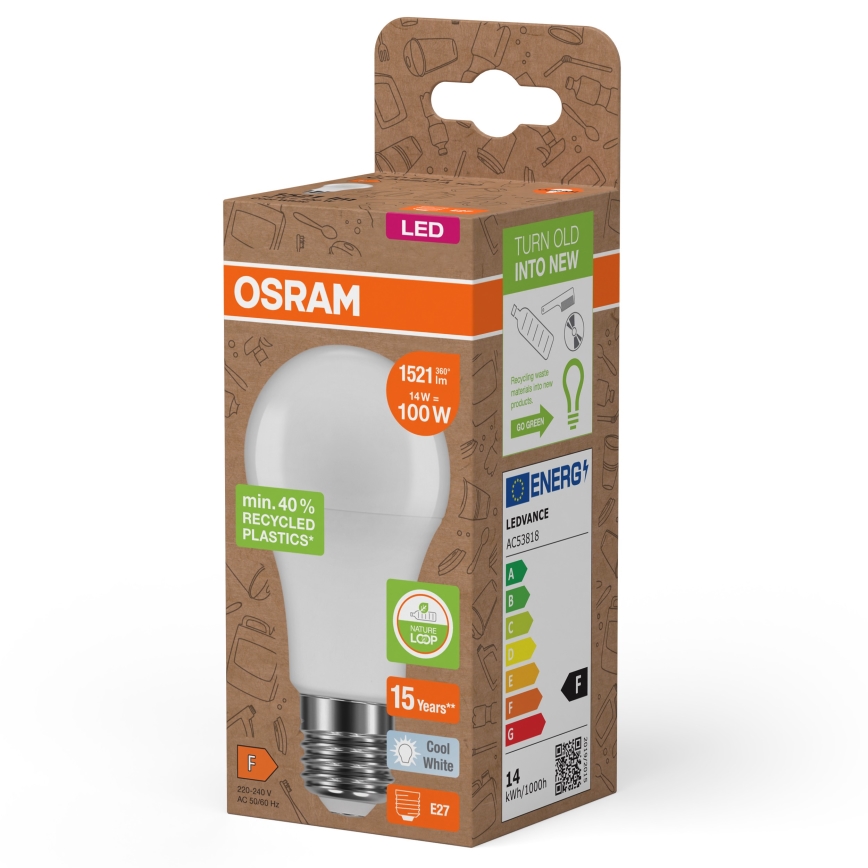 LED Lemputė pagaminta iš perdirbto plastiko A100 E27/14W/230V 4000K - Osram