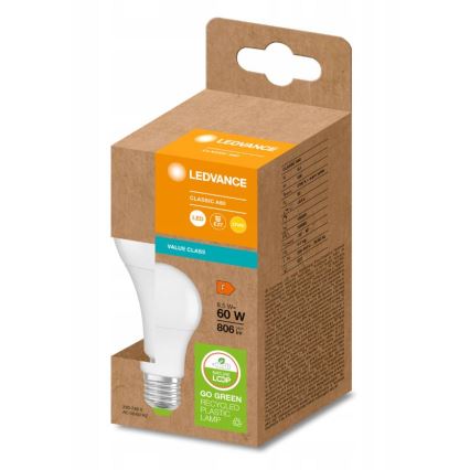 LED Lemputė pagaminta iš perdirbto plastiko A60 E27/8,5W/230V 2700K - Ledvance