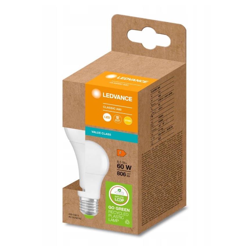 LED Lemputė pagaminta iš perdirbto plastiko A60 E27/8,5W/230V 2700K - Ledvance