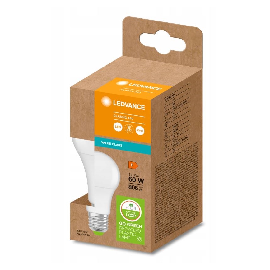 LED Lemputė pagaminta iš perdirbto plastiko A60 E27/8,5W/230V 4000K - Ledvance