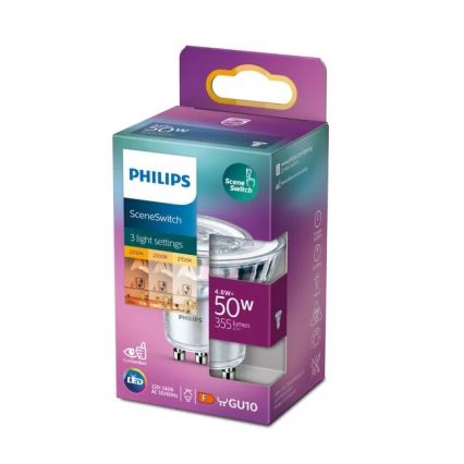 LED lemputė Philips SCENE SWITCH PAR16 GU10/4,8W/230V 2200/2500/2700K trijų pakopų perjungimas