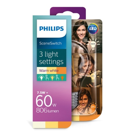 LED lemputė Philips SCENE SWITCH VINTAGE A60 E27/7,5W/230V 2200K-2700K
