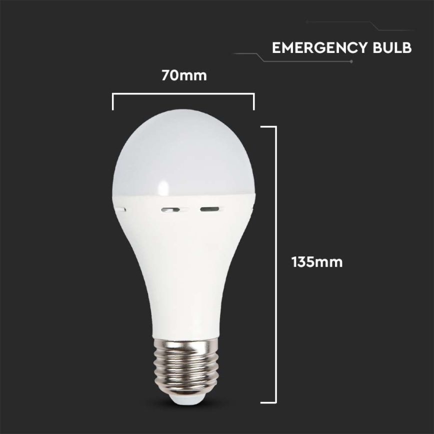 LED Lemputė su avariniu režimu A70 E27/9W/230V 4000K