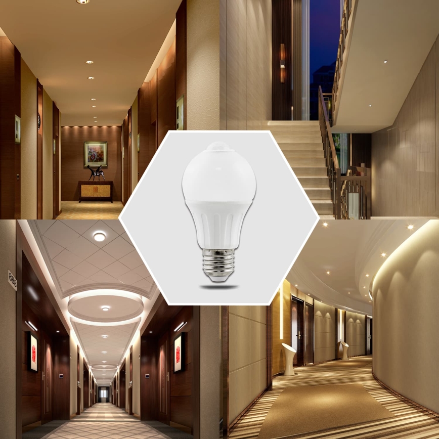 LED lemputė su judesio ir sumrėkimo jutikliu A60 E27/6W/230V 3000K - Aigostar