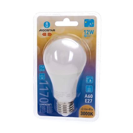 LED lemputė su judesio ir sutemų jutikliu A60 E27/12W/230V 3000K - Aigostar