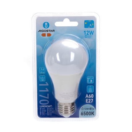 LED lemputė su judesio ir sutemų jutikliu A60 E27/12W/230V 6500K - Aigostar