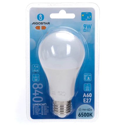 LED lemputė su judesio ir sutemų jutikliu A60 E27/9W/230V 6500K - Aigostar
