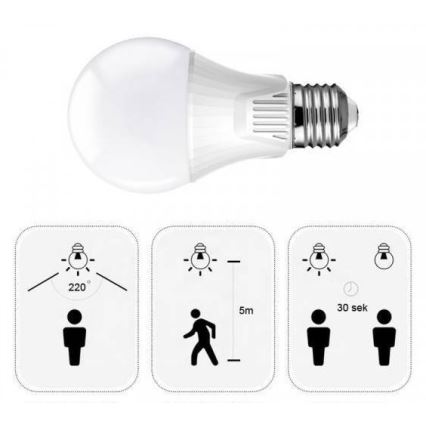 LED lemputė su judesio jutikliu E27/9W/230V 6500K