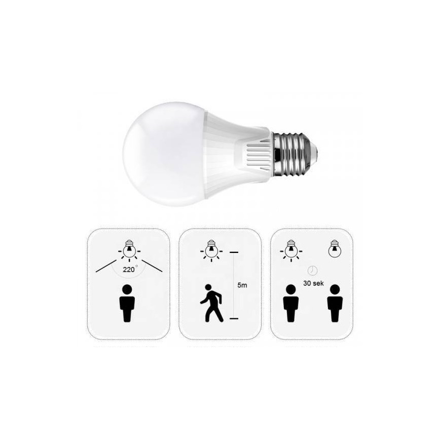 LED lemputė su judesio jutikliu E27/9W/230V 6500K