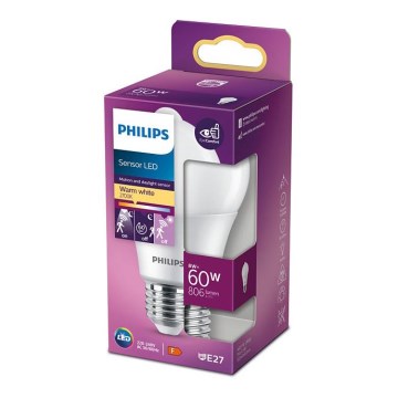 LED lemputė su jutikliu Philips A60 E27/8W/230V 2700K