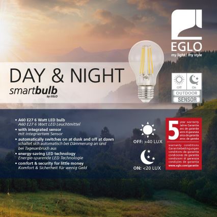 LED lemputė su sutemų jutikliu VINTAGE A60 E27/6W/230V 3000K - Eglo 11886