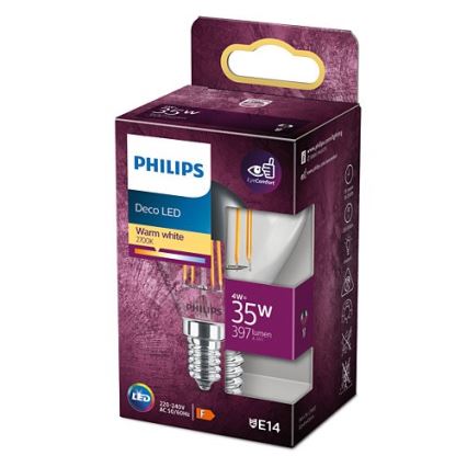 LED lemputė su veidrodiniu sferiniu dangteliu DECO Philips P45 E14/4W/230V 2700K
