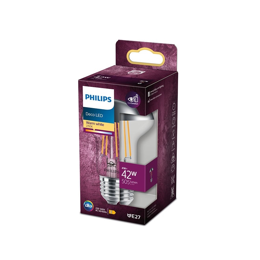 LED Lemputė su veidrodiniu sferiniu dangteliu Philips DECO E27/4W/230V 2700K
