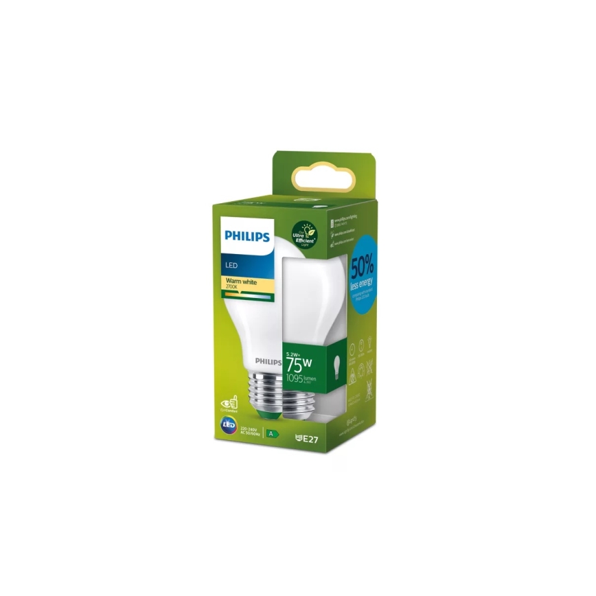 LED Lemputė ULTRAEFFICIENT Philips A60 E27/5,2W/230V 2700K