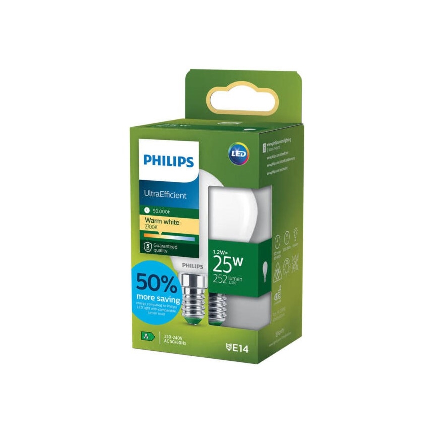 LED lemputė ULTRAEFFICIENT Philips P45 E14/1,2W/230V 2700K
