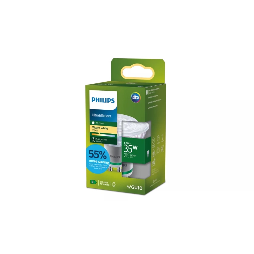 LED lemputė ULTRAEFFICIENT Philips PAR16 GU10/1,2W/230V 2700K