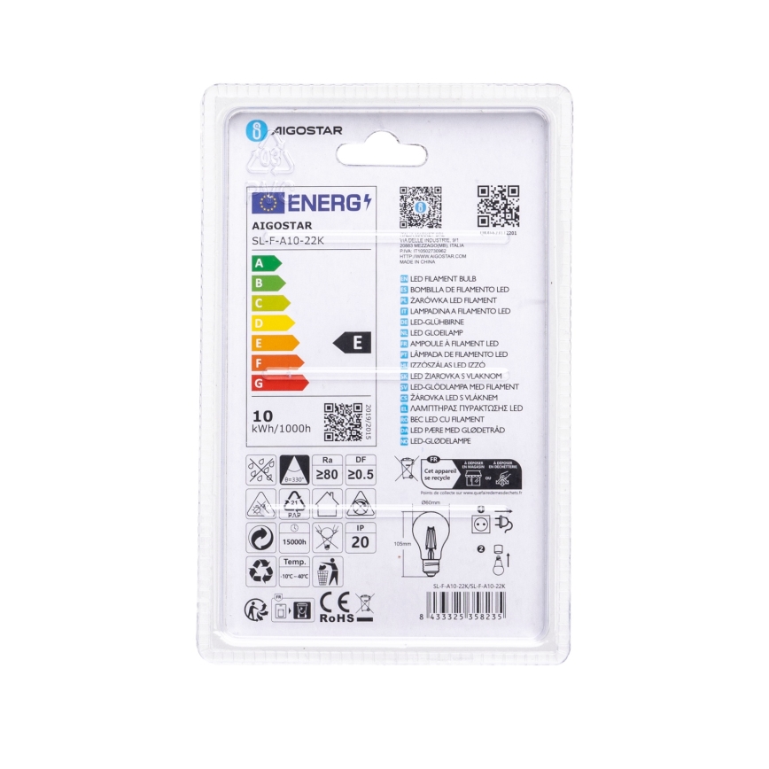 LED lemputė VINTAGE A60 E27/10W/230V 2200K - Aigostar