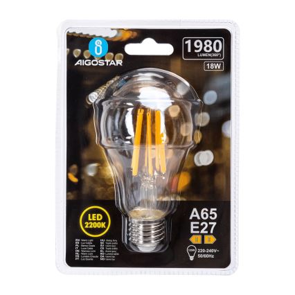 LED lemputė VINTAGE A65 E27/18W/230V 2200K - Aigostar