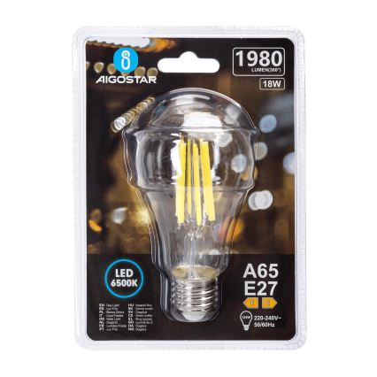 LED lemputė VINTAGE A65 E27/18W/230V 6500K - Aigostar