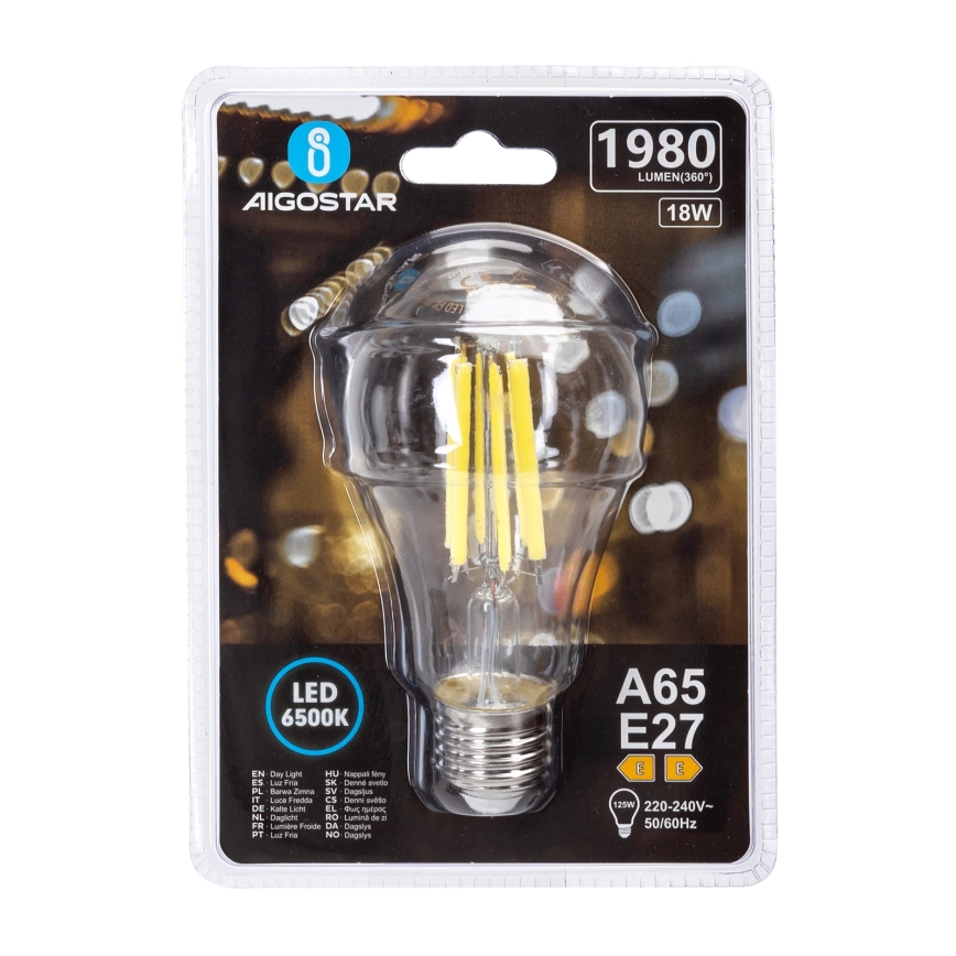 LED lemputė VINTAGE A65 E27/18W/230V 6500K - Aigostar