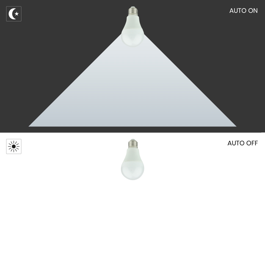 LED Lemputės su prieblandos jutikliu A60 E27/9W/230V 3000K