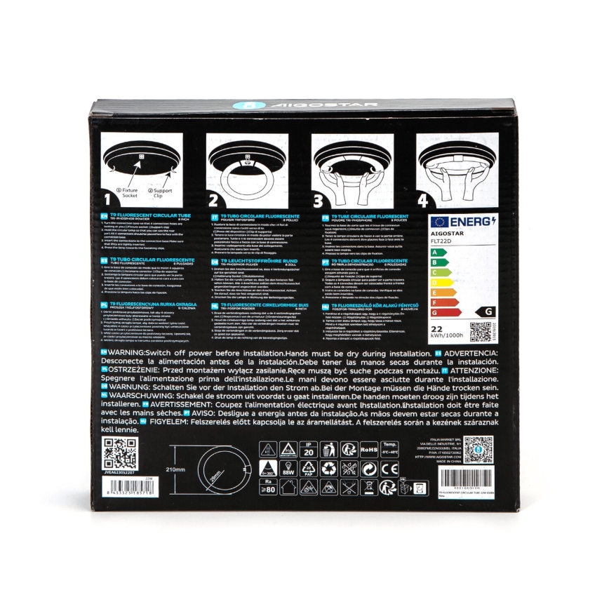 LED liuminescencinė lemputė, pailga T9 G24q-1/22W/230V 6500K - Aigostar