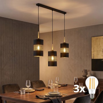 LED liustra ant laido BOGART 3xE27/15W/230V juoda/auksinė