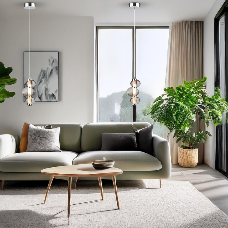 LED liustra ant laido BOLLA LED/12W/230V Ø 16 cm blizgus chromas/dūminė pilka